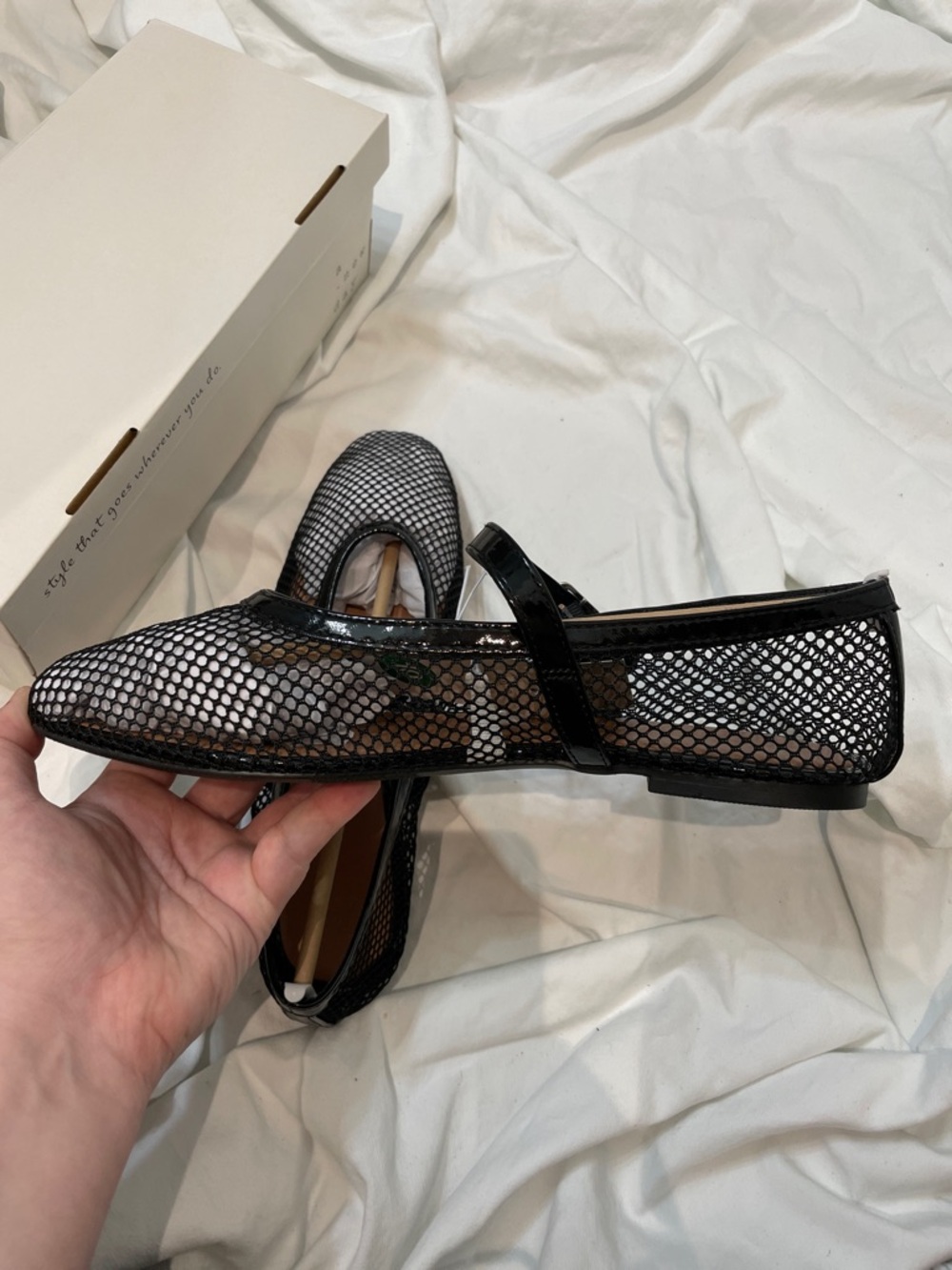 •A NEW DAY• “Issa” Mesh Mary Jane Ballet Flats - Jet Black // NIB - Picture 5 of 16